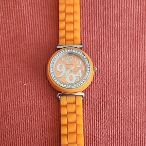 Orange Geneva Watch with Rhinestone Bezel